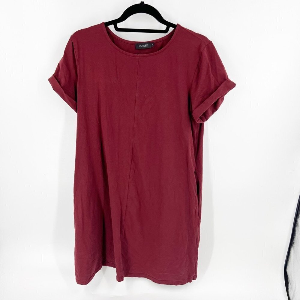 ✅ ROOLEE BURGUNDY T-SHIRT DRESS WITH CUFFED SLEEVES SIZE LARGE